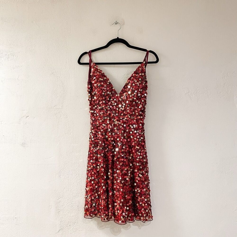 NEW Ashley Lauren Sequin HoCo Mini Dress 4248 in Red Gold Size 4